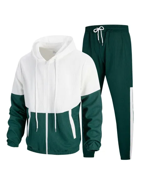 Design Color-Block Windbreaker and Joggers Set Burgundy Black Tracksuit - 5