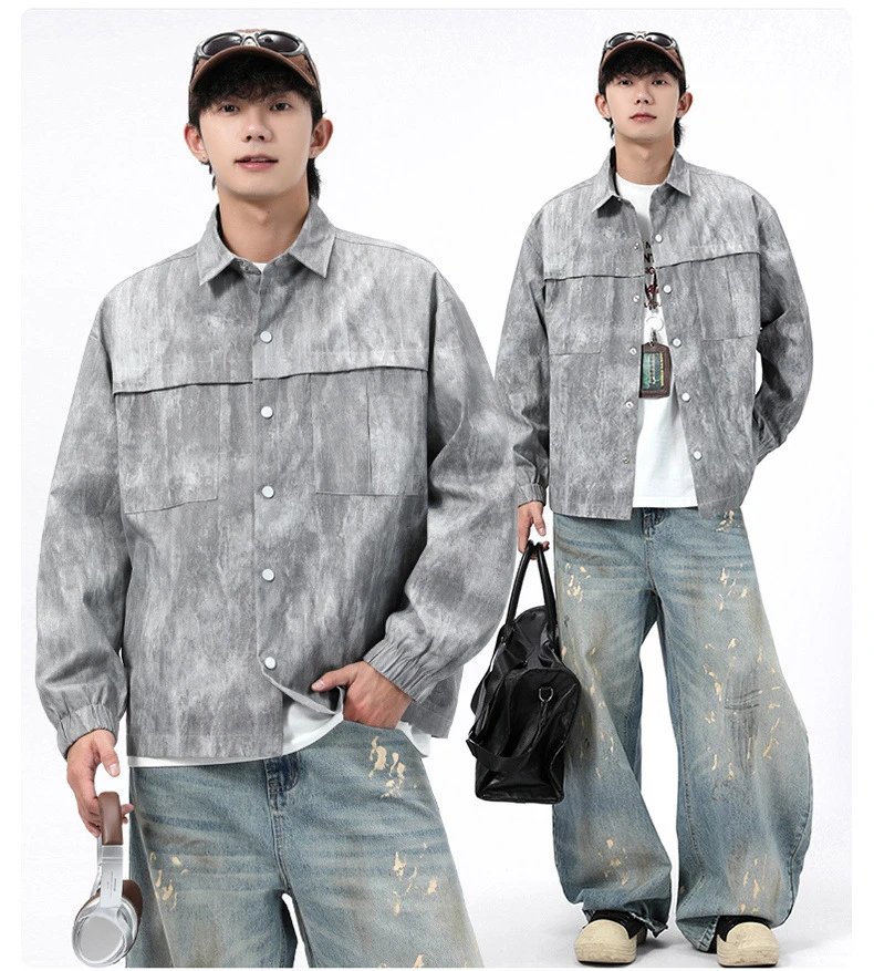 Design Acid Wash Gray Oversized Shirt Jacket Outerwear.jacket - 18