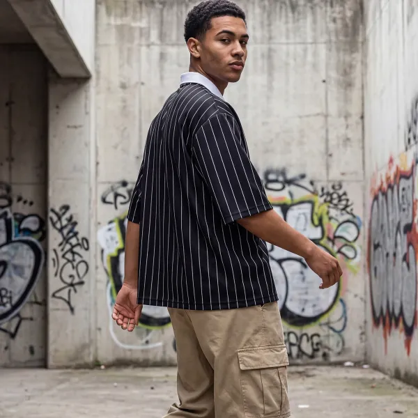 Design Pinstripe Polo Shirt Navy White Tops.polo - 12