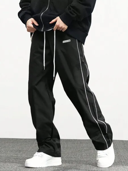 Design Muscle Attack Track Pants Black with White Stripe Sweatpants - 11