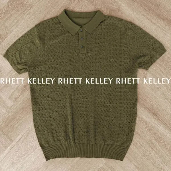 Design Rhett Kelley Knit Polo Shirt Army Green Tops Polo - 1
