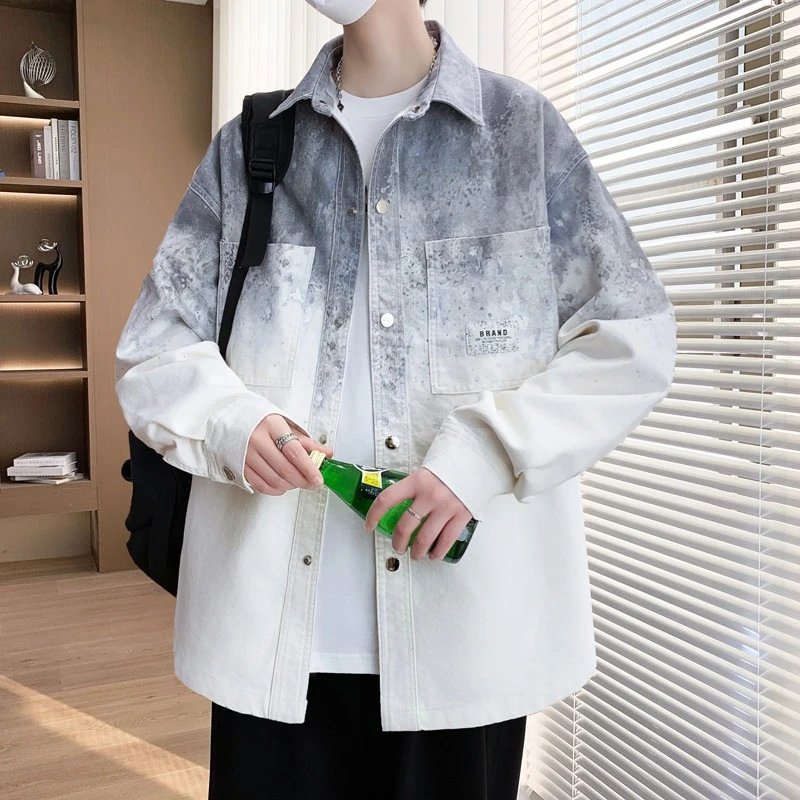 Design Oversized Acid Wash Denim Jacket White / Gray - 1