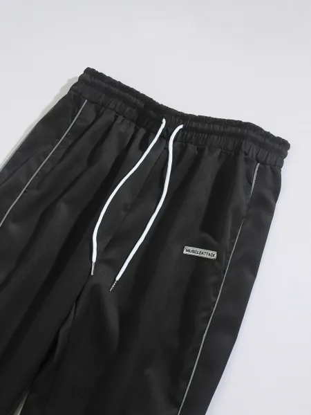Design Muscle Attack Track Pants Black with White Stripe Sweatpants - 14