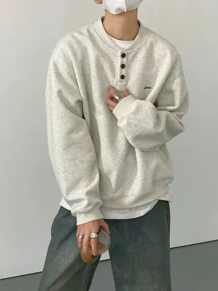Design Quicis Henley Sweatshirt Light Gray Sweater - 5