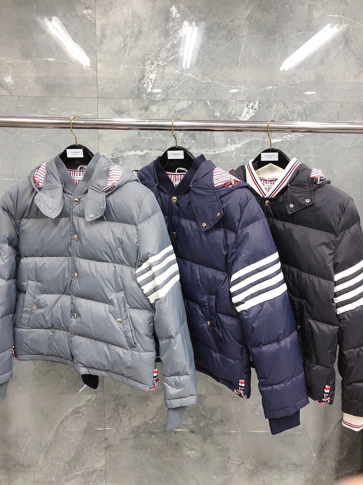 Thom Browne Puffer Hoodie Vest with Ribbed Knit Sleeves Gray Outerwear - 3