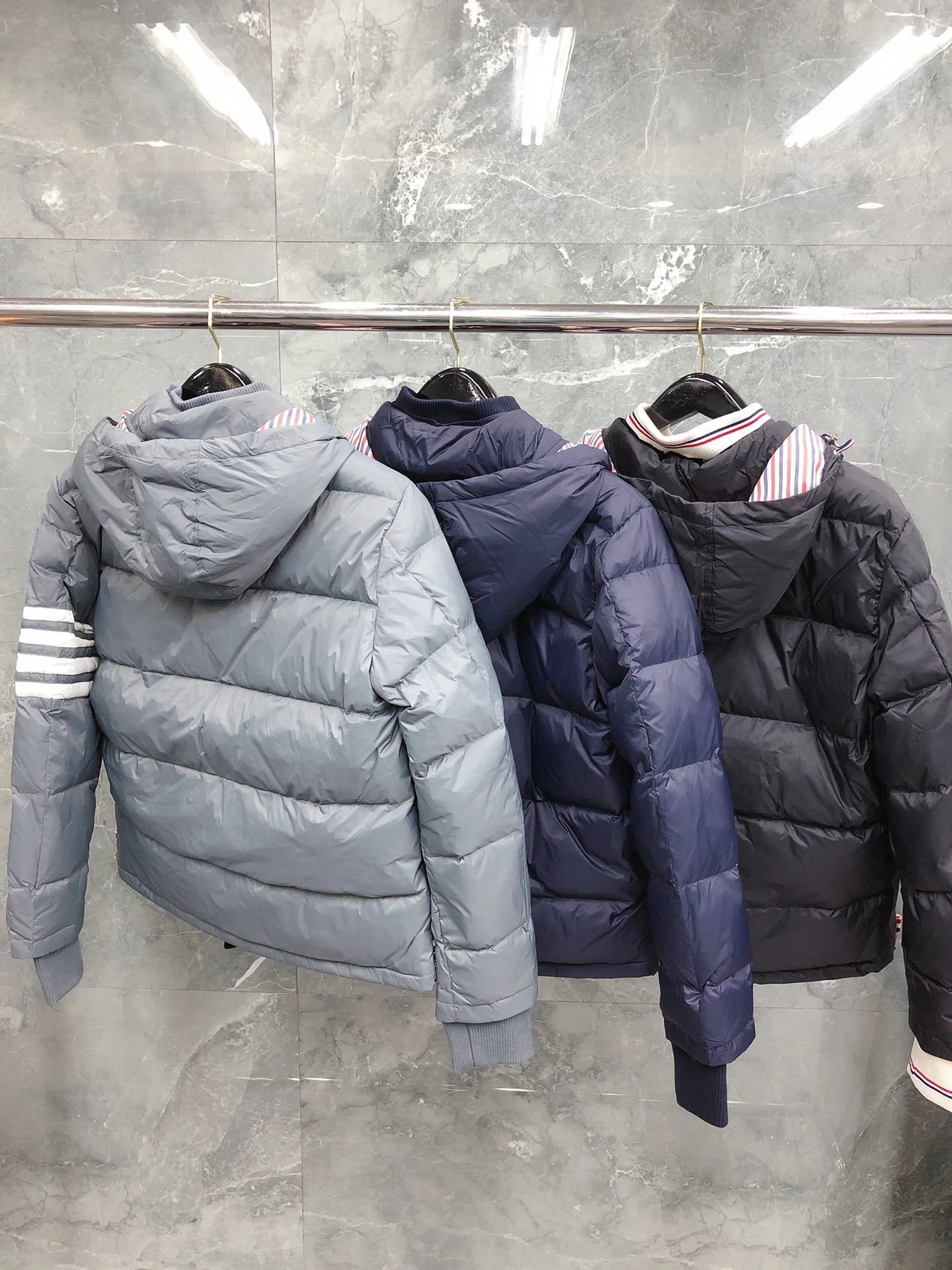 Thom Browne Puffer Hoodie Vest with Ribbed Knit Sleeves Gray Outerwear - 4