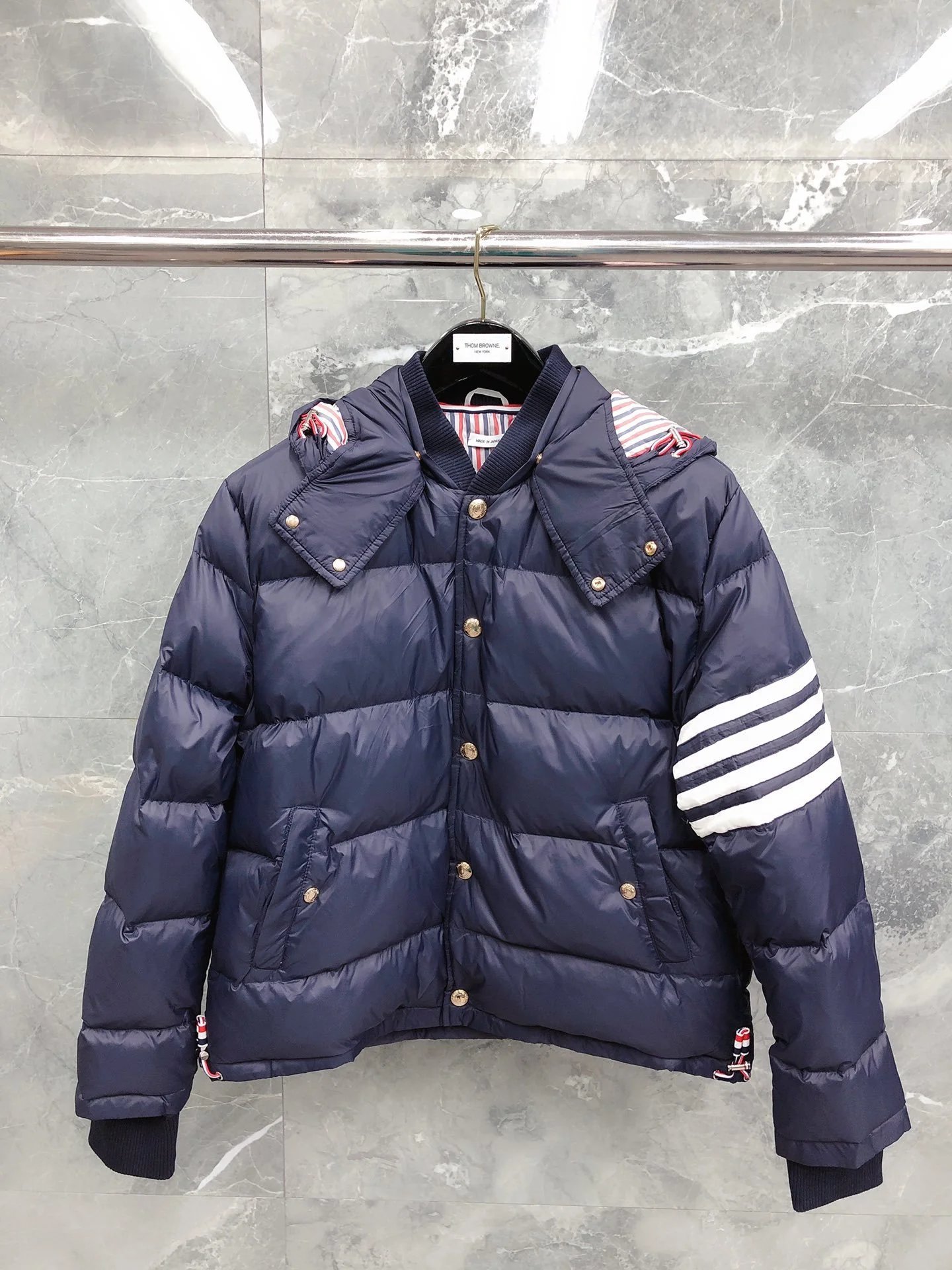 Thom Browne Puffer Hoodie Vest with Ribbed Knit Sleeves Gray Outerwear - 5