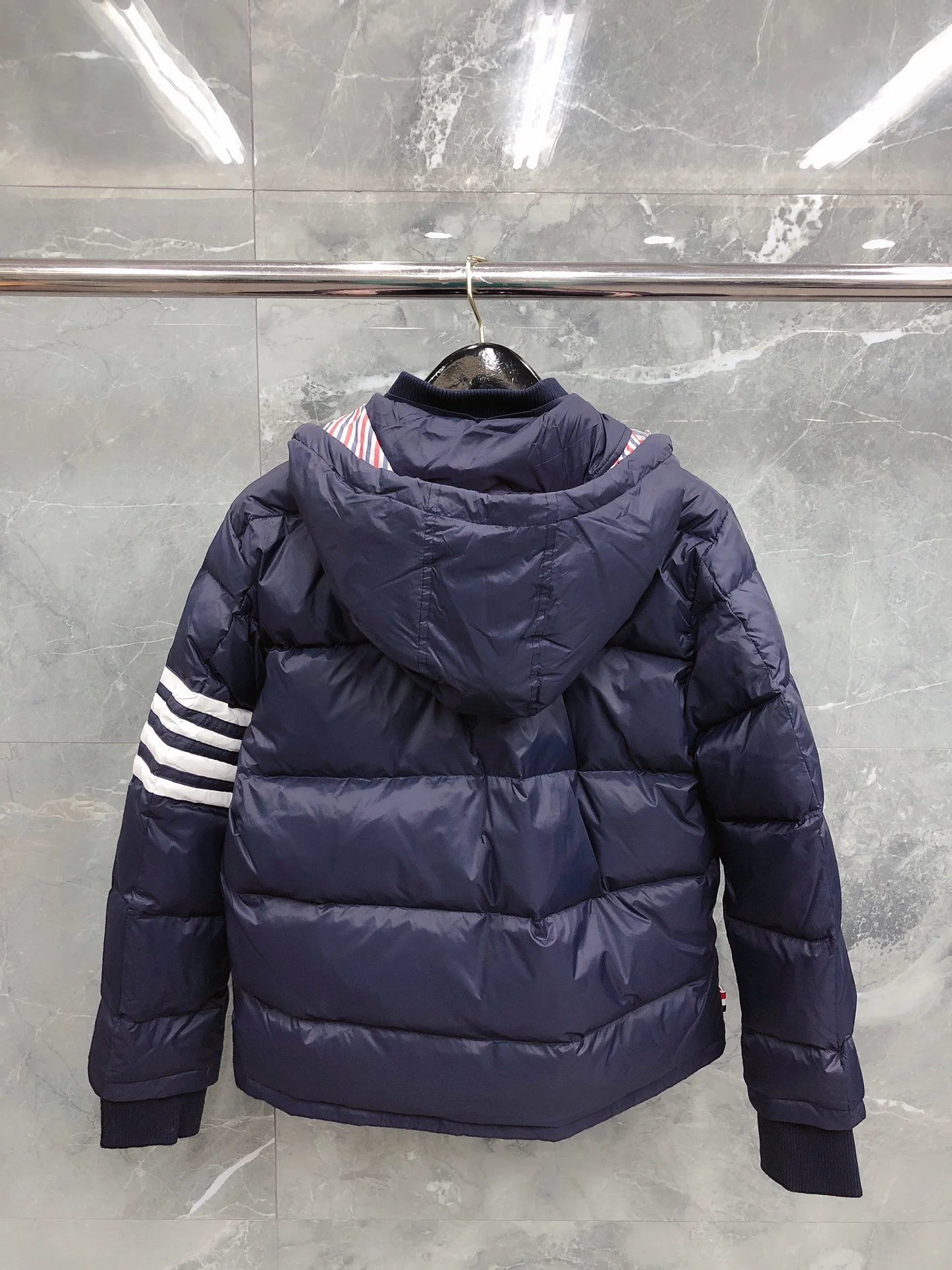 Thom Browne Puffer Hoodie Vest with Ribbed Knit Sleeves Gray Outerwear - 6