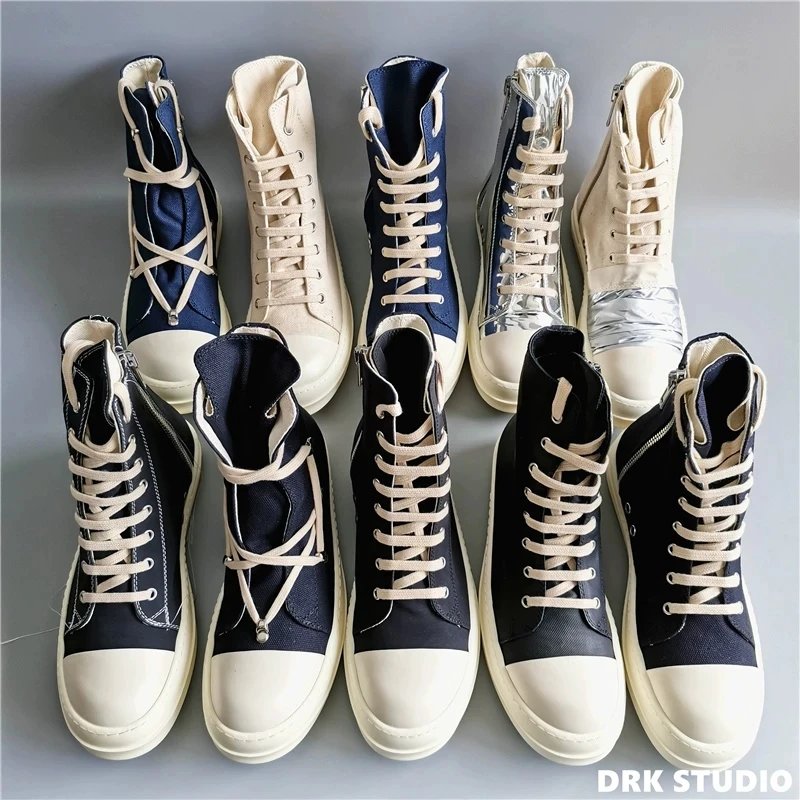 D-Homme Self-Made 19SS Diffusion Line High-Top Canvas Waxed Fabric Satin Five-Pointed Star Platform Unisex Couple Shoes