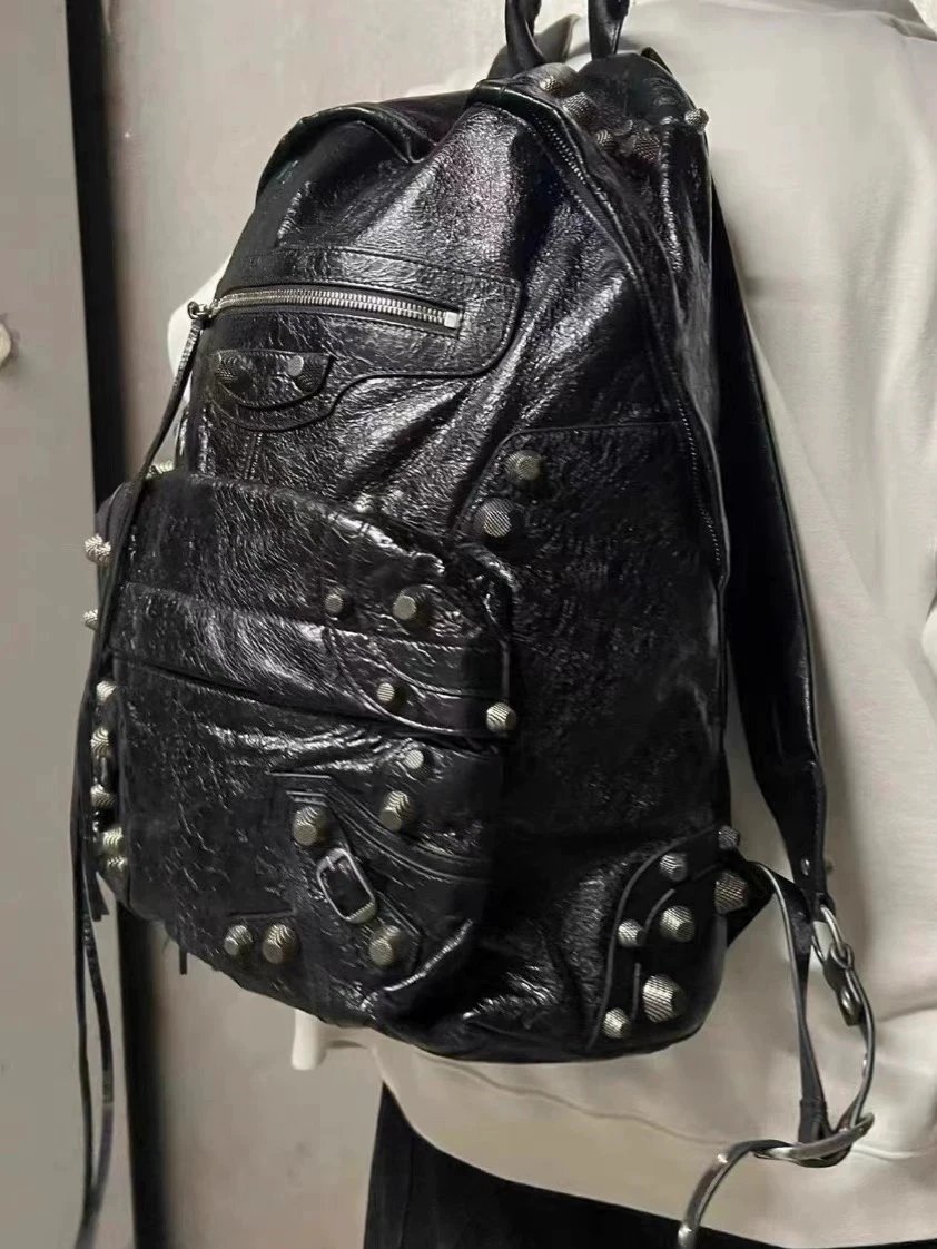 Romantic Paris New Arrival Dark Motorcycle Studded Bag, European and American Fashion Design Backpack Handbag Shoulder Bag for Women