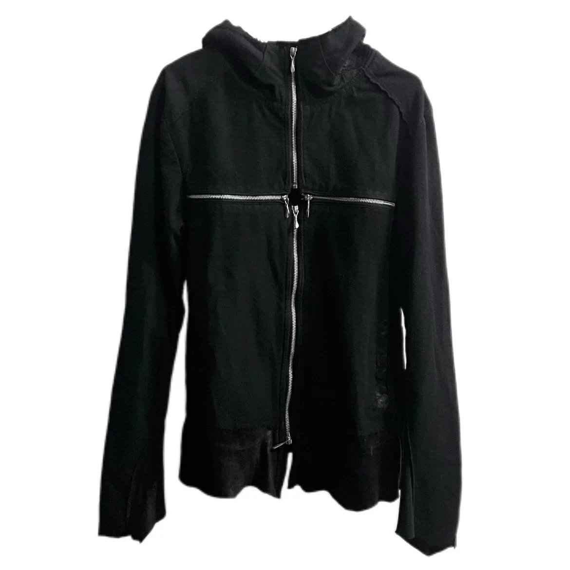 Cross Zip Up Leather Panel Jacket