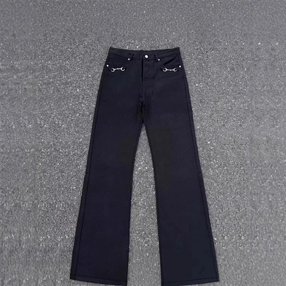 American Retro Black Flared Jeans Unisex Clean Fit Washed Distressed Raw Hem Rivet Slimming Casual Pants