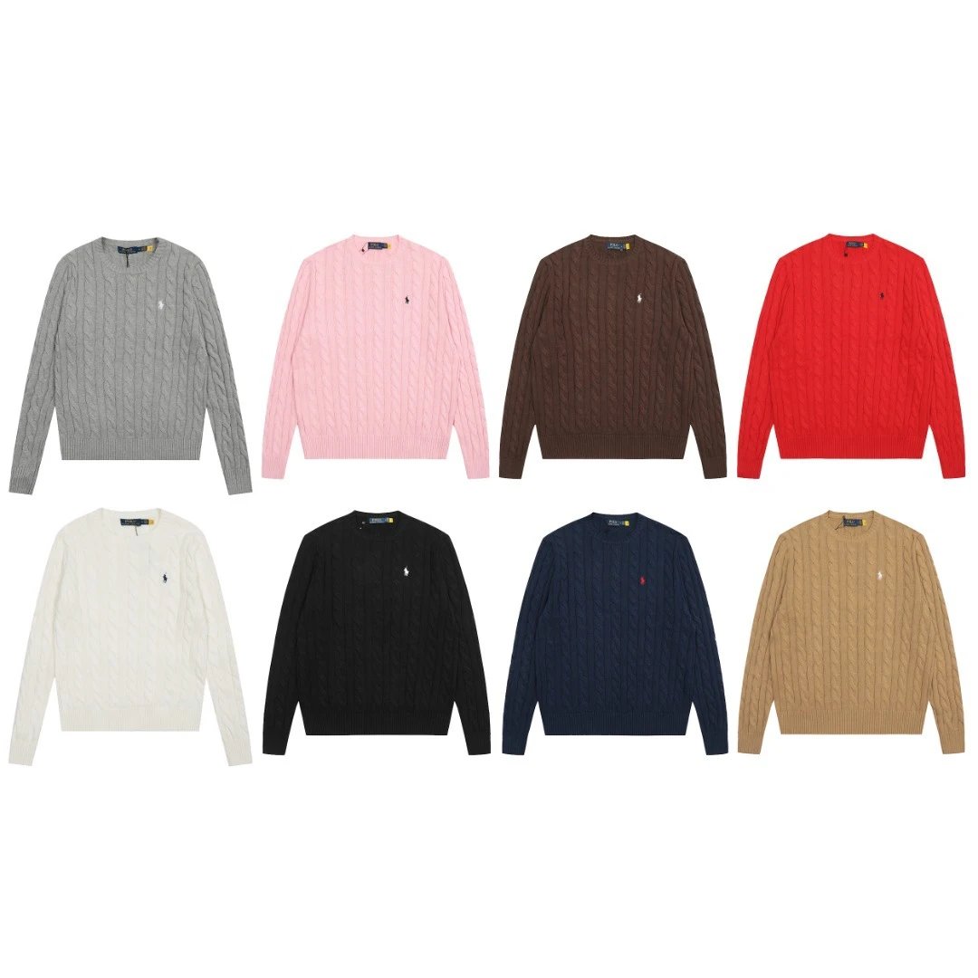 24 New style pull RL round neck solid color embroidery logo Fried Dough Twists knitting sweater