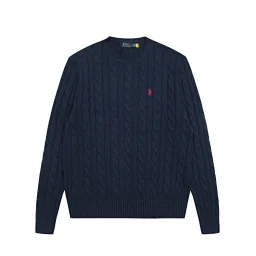 thumbnail for 24 new pull RL round neck solid color embroidery logo twist knit sweater