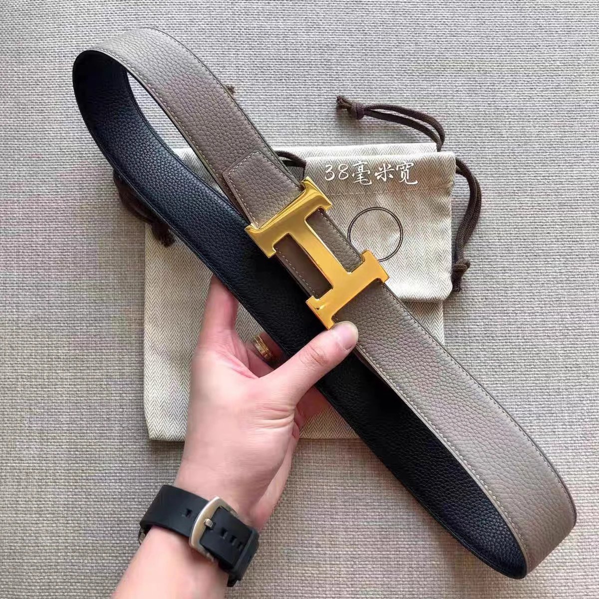Elephant Grey+Black, Gold Buckle