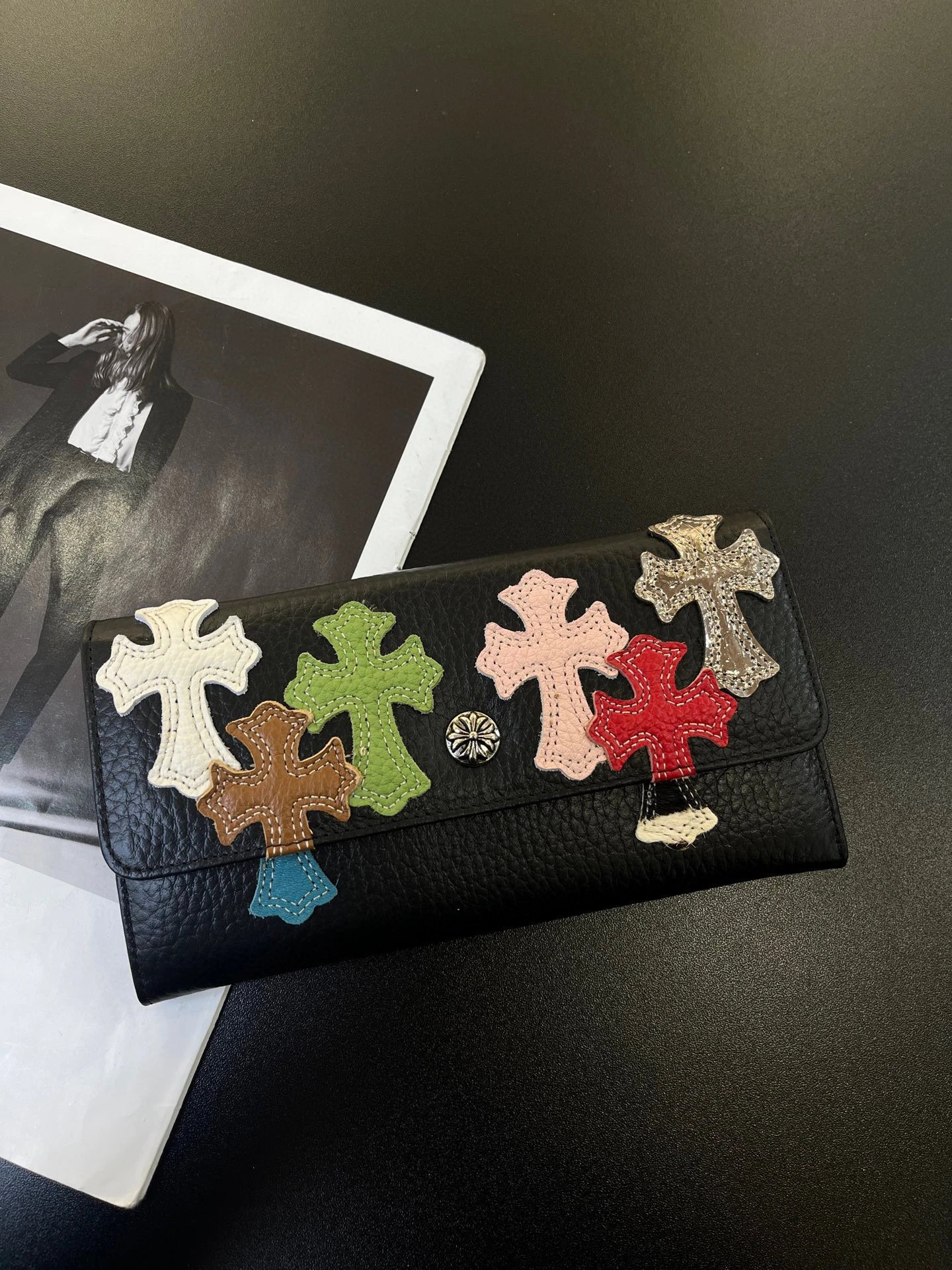 Colorful Leather Patch Cross Wallet