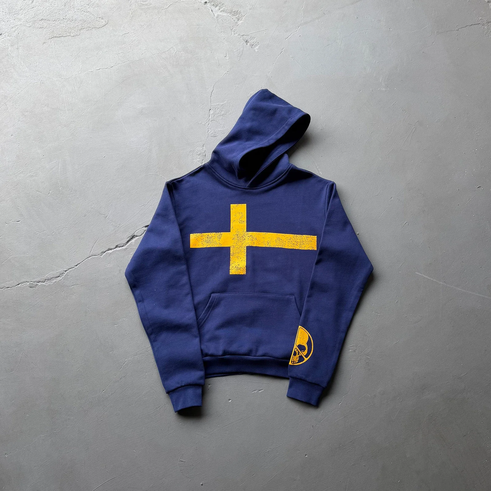 PIW Vintage Yellow Cross Navy Hoodie