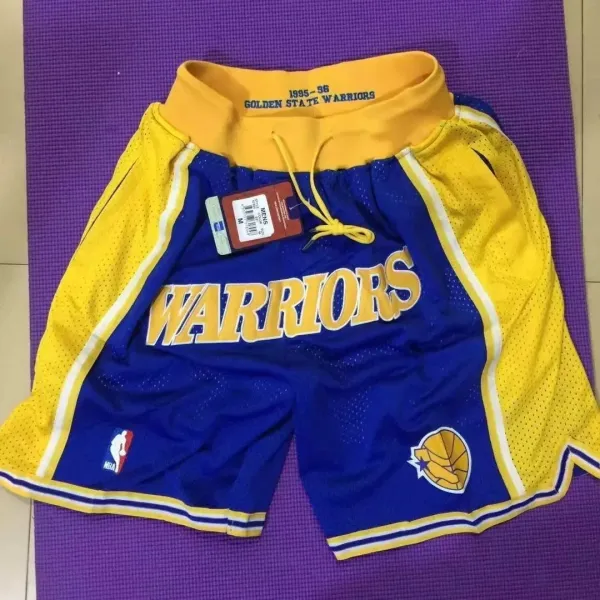 Golden State Warriors 1995-96 Throwback Mesh Shorts Blue Yellow - 1