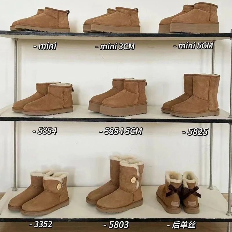 Sheepskin and wool integrated snow boots for winter wholesale, basic style, thickened women's warm cotton shoes, mid high sole tube
