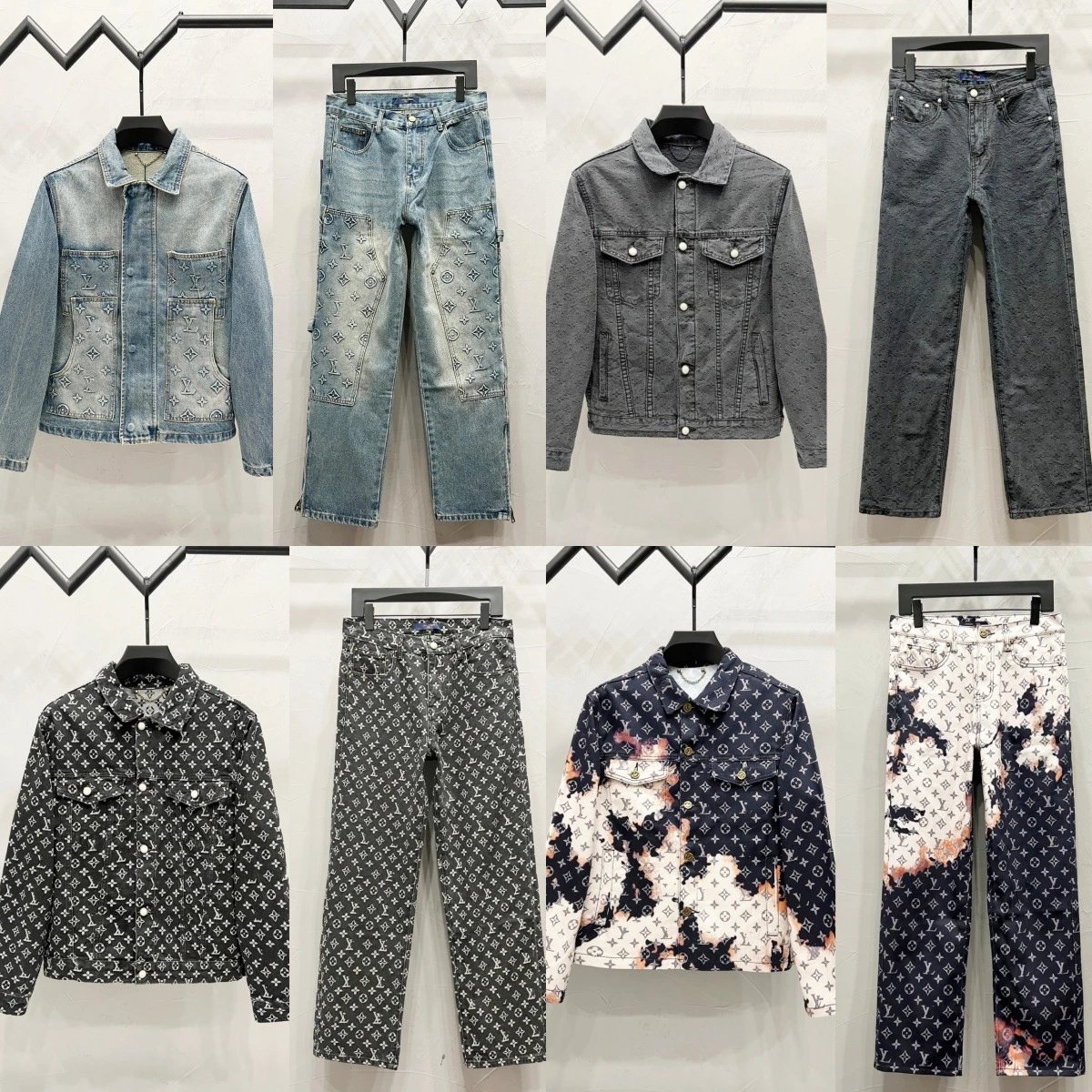 High Quality 2025 Fall New Allover Letter Logo Jacquard Embossed Denim Jacket Set Pants