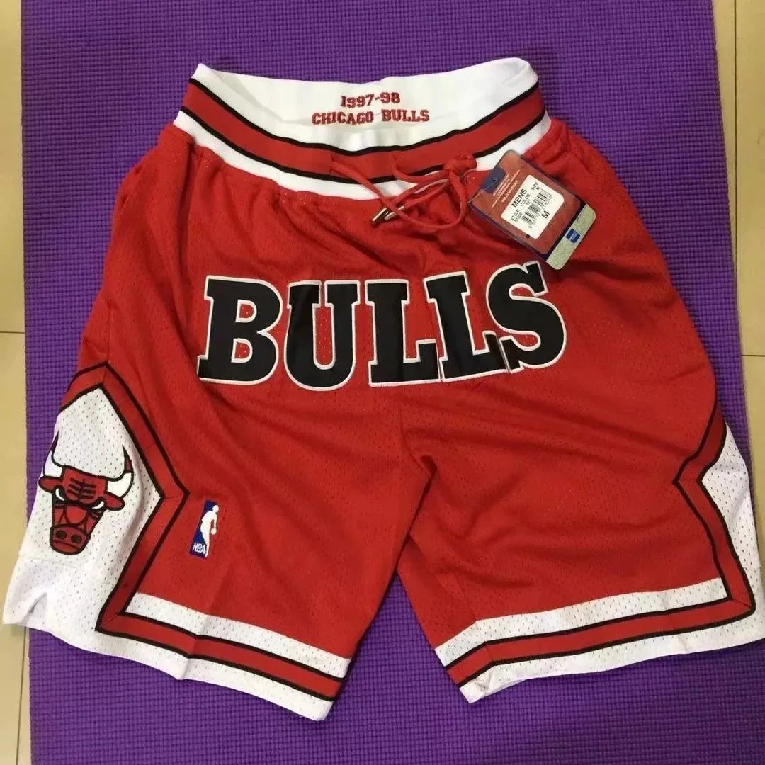 Chicago Bulls 1997-98 Championship Shorts Red Mesh Basketball Shorts