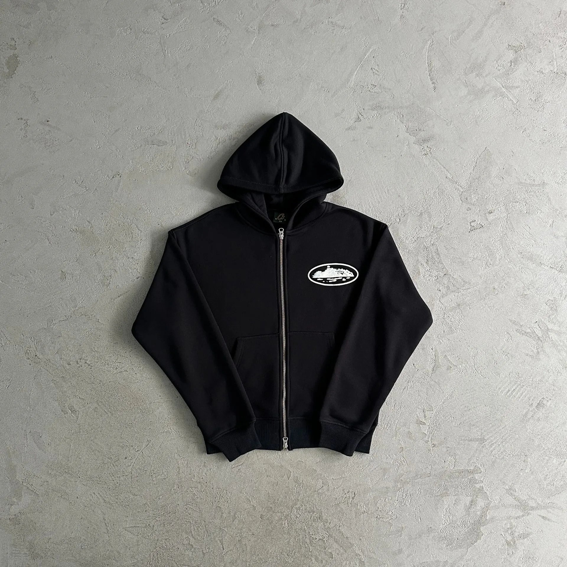 8975 White Print Black/Hoodie