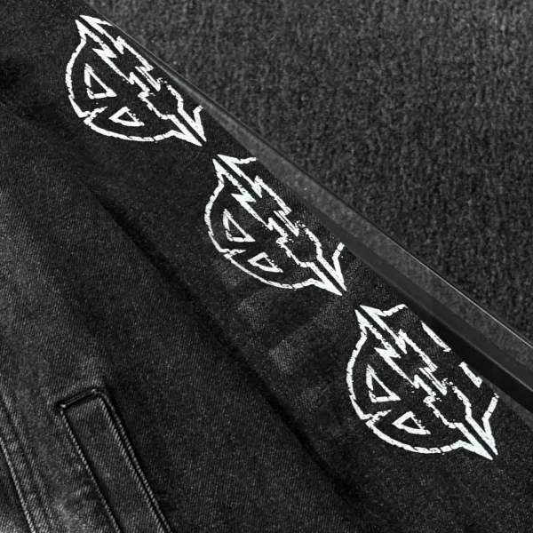 Balenciaga x Metal Band Logo Distressed Black Denim Jacket - 10