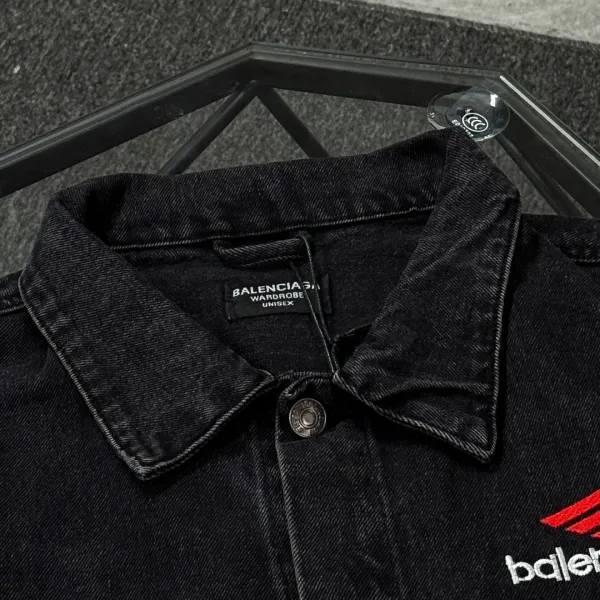 Balenciaga x Metal Band Logo Distressed Black Denim Jacket - 36
