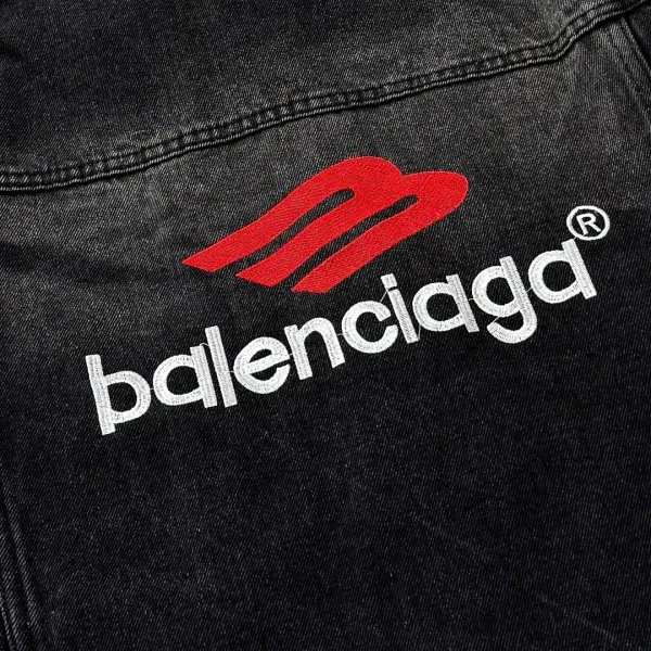 Balenciaga x Metal Band Logo Distressed Black Denim Jacket - 42