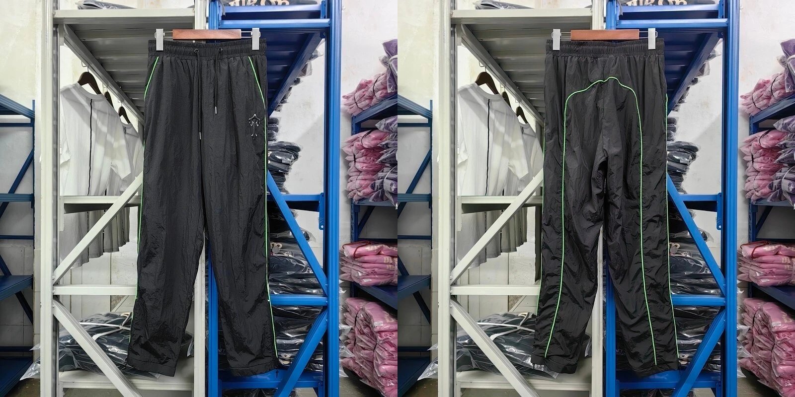 Off-White™ Industrial Track Pants Black with Neon Green Piping - 1