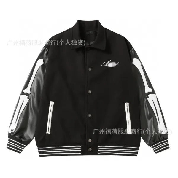 Amiri Skeleton Print Varsity Jacket Black - 1