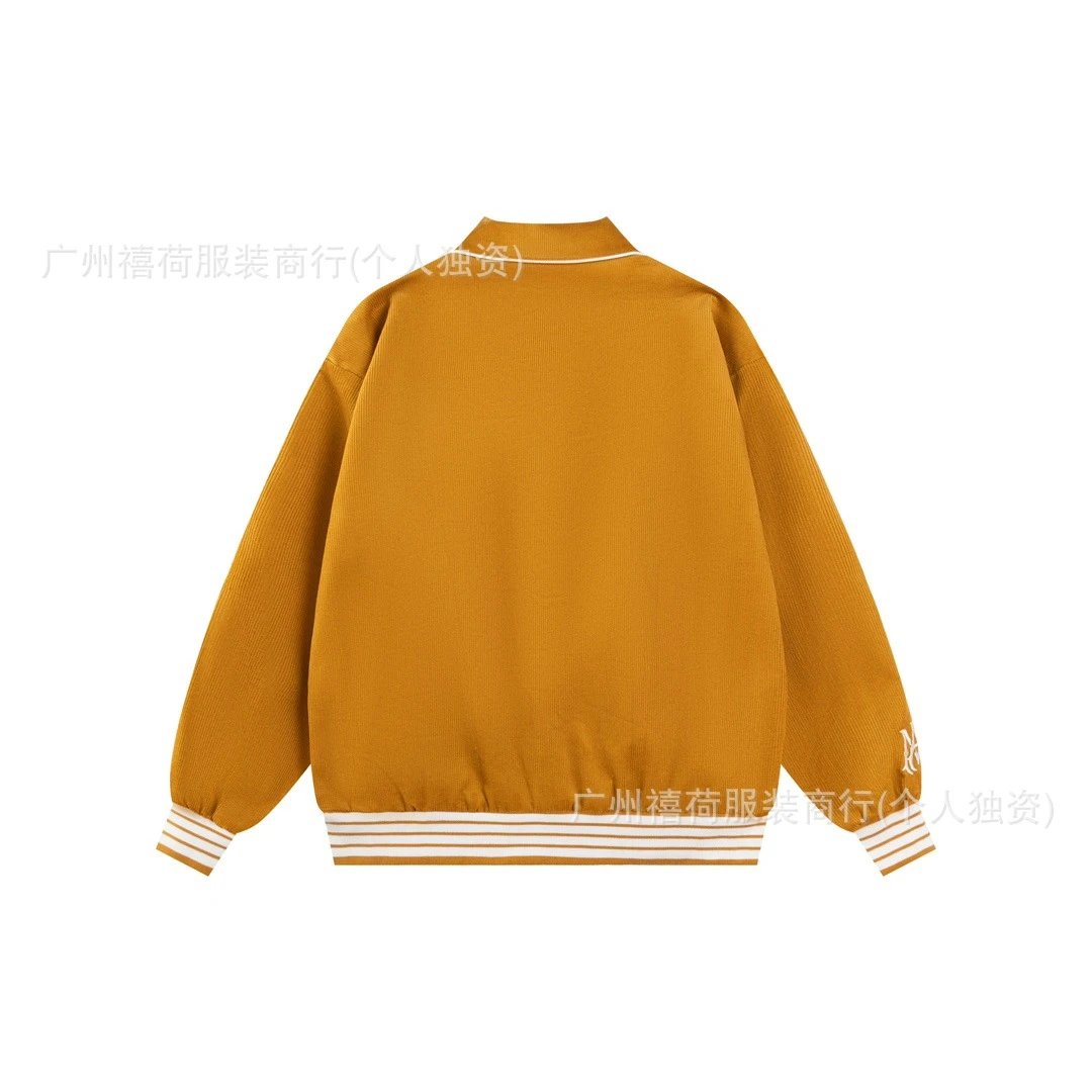 Design varsity-style corduroy jacket in mustard yellow with embroidered logo - 22