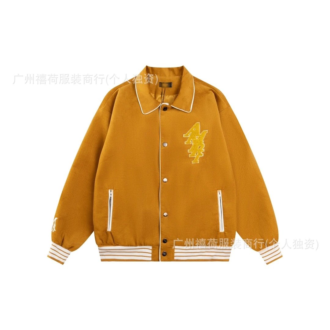 Design varsity-style corduroy jacket in mustard yellow with embroidered logo - 21