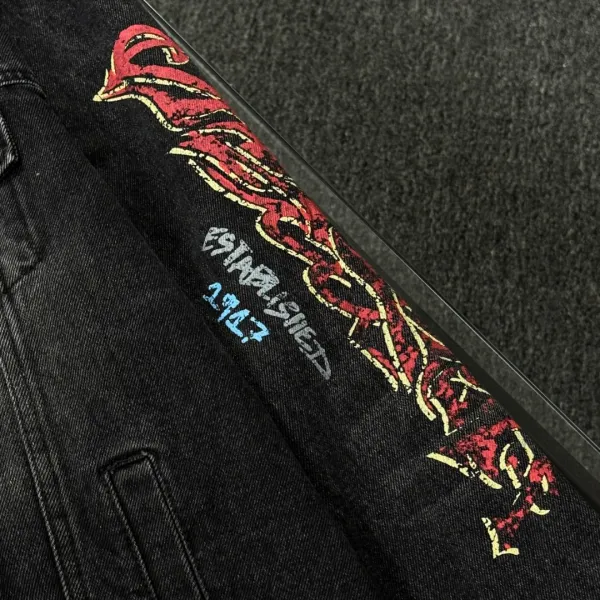 Balenciaga x Metal Band Logo Distressed Black Denim Jacket - 22