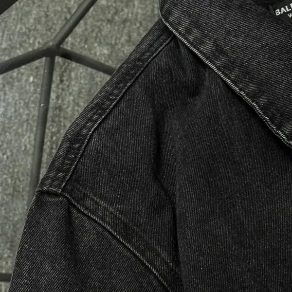 Balenciaga x Metal Band Logo Distressed Black Denim Jacket - 26