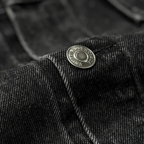 Balenciaga x Metal Band Logo Distressed Black Denim Jacket - 41