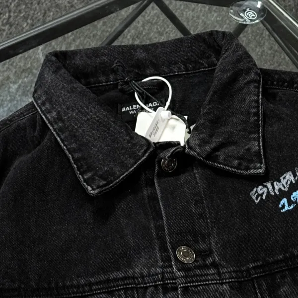 Balenciaga x Metal Band Logo Distressed Black Denim Jacket - 20