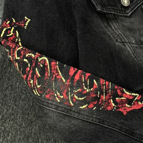 Balenciaga x Metal Band Logo Distressed Black Denim Jacket - 24
