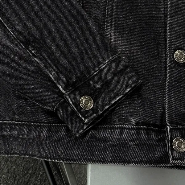 Balenciaga x Metal Band Logo Distressed Black Denim Jacket - 38