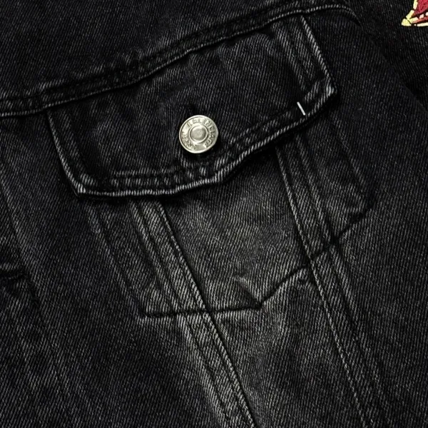 Balenciaga x Metal Band Logo Distressed Black Denim Jacket - 21