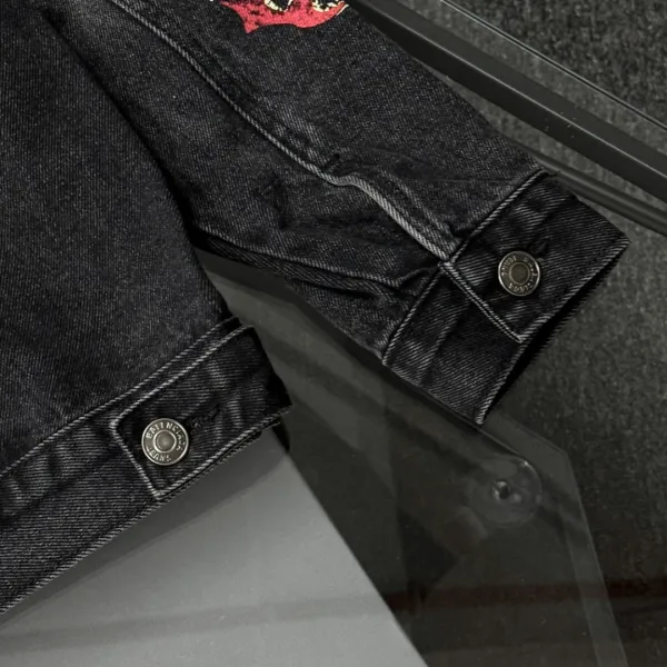 Balenciaga x Metal Band Logo Distressed Black Denim Jacket - 30