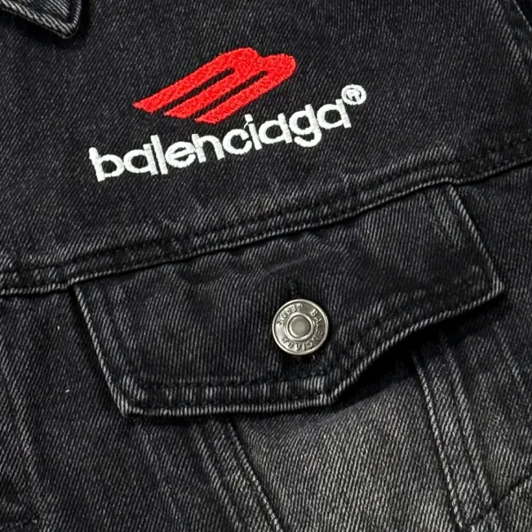 Balenciaga x Metal Band Logo Distressed Black Denim Jacket - 37