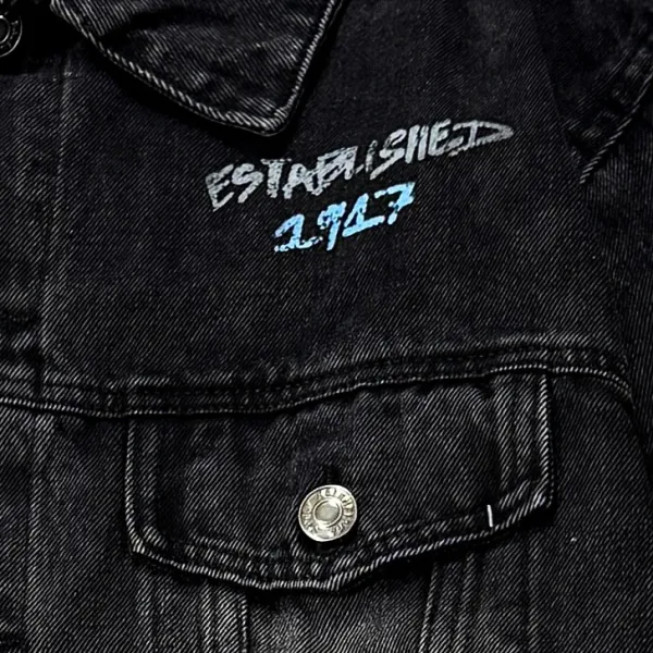 Balenciaga x Metal Band Logo Distressed Black Denim Jacket - 31