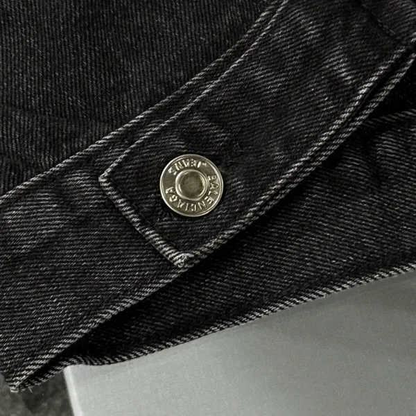 Balenciaga x Metal Band Logo Distressed Black Denim Jacket - 39