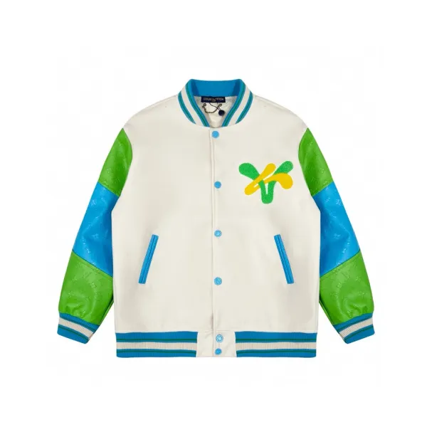 Louis Vuitton x Virgil Abloh Flower Varsity Jacket White Green Blue - 1