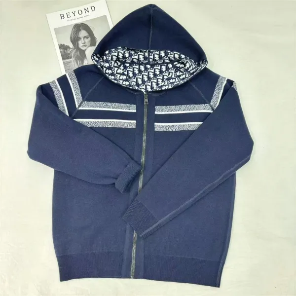 Dior Oblique Knit Hoodie Navy Blue - 1