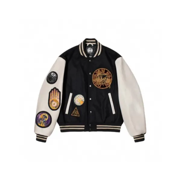 Stüssy x Vans varsity Jacket Black and Cream Patchwork Outerwear - 1