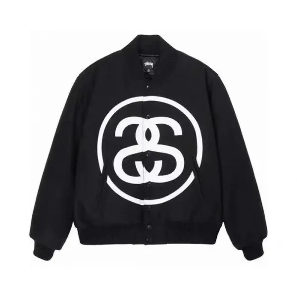 Stüssy Double S Circle Logo Varsity Jacket Black - 1
