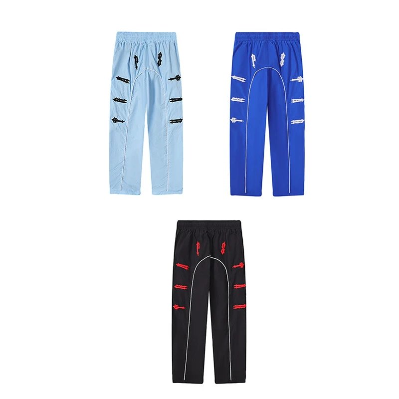 Design Streetwear Patchwork Track Pants in Light Blue, Royal Blue, and Black - 1