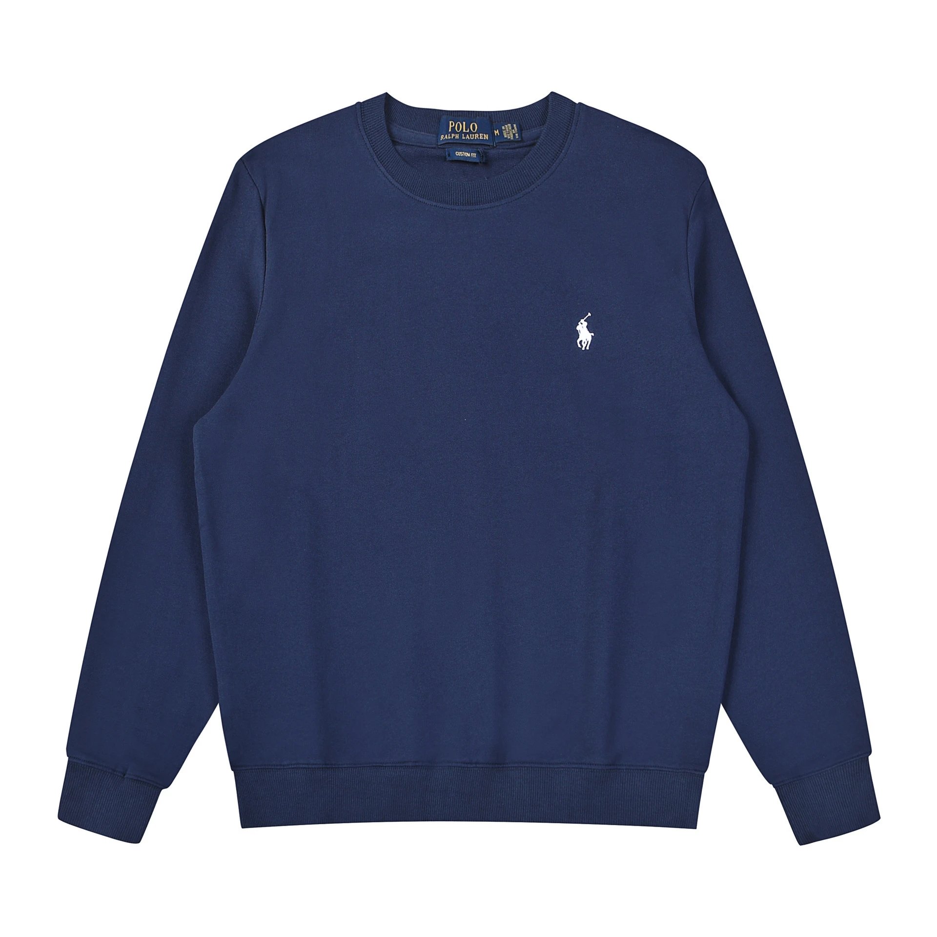 Cotton round neck navy blue white label
